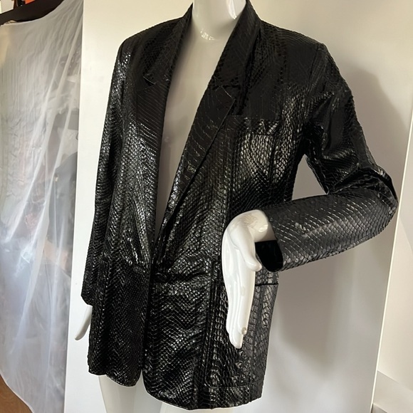 Python Snakeskin Sz 6-8 Custom Made Blazer Jacket Padded Shoulders Patch Pockets - Picture 3 of 11